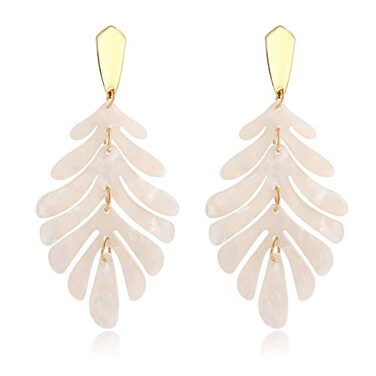 GLBCC Acrylic Leaf Dangle Earrings White Brass