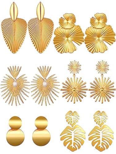 Glenmal 6 Pair Gold Statement Earrings for Women Large Gold Geometric Earrings Woven Twisted Leaf Earring Jewelry Gift Boho Leaf