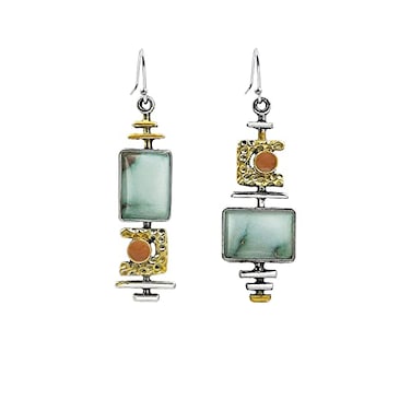 Just Follow Green Handmade Boho Natural Gemstone Charm Earrings Gold Stone Bead Drop Dangle Earrings for Women Silver