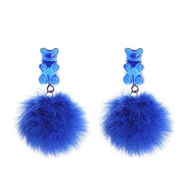 Kicomvi Gummy Bear Earrings Pom Pom Bear Drop Earrings Colorful Cartoon Pom Ball Gummy Bears Dangle Earring for Womendark blue