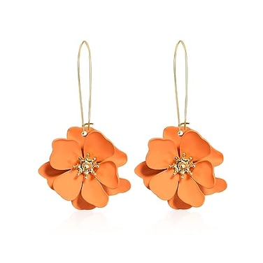 GUOXIAOMEI Bohemian Daisy Flower Matte Floral Long Petal Drop Dangle Earrings Layered Tiered for Women Chic Boho Wedding Jewelry Orange