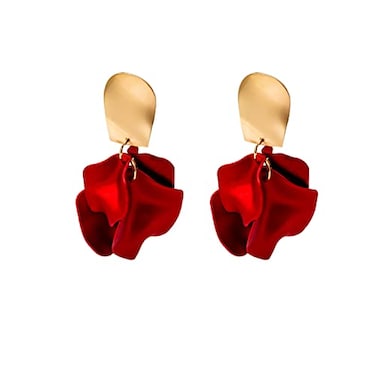 GUOXIAOMEI Chic Elegant Boho Red Rose Petal Dangle Resin Acrylic Tiered Matte Flower Earrings Statement Exaggerated Floral Tassel Earrings for Women Red