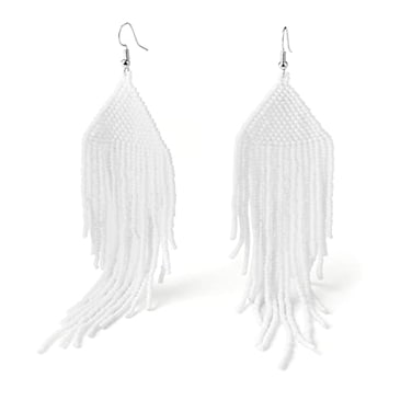 Aceeel Handmade Beaded Tassel Earrings Boho Drop Fringe Earrings for women Native American Indian Earrings Long White
