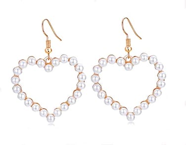 Rakumi Heart Pearl Dangle Earrings for Women Tiny Pearl Drop Earrings Gift for ValentinesDay Mothers Day Christmas