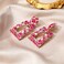 ATIMIGO Hot Pink Rhinestone Rectangle Dangle Earrings Trendy Sparkly Crystal Geometric Drop Statement Earrings hypoallergenic for Women