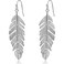Humble Chic Floating Feathers Dangle Earrings 925 Sterling Silver Tone Earrings Long Hanging Metal Link Leaf Drops Silver Tone