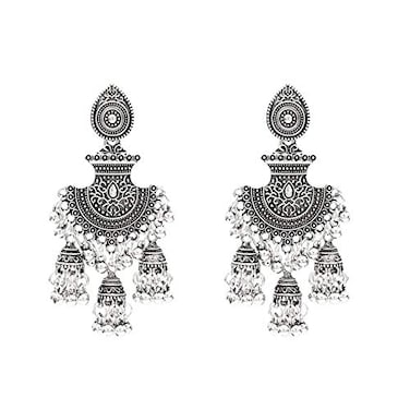 NSLS Jhumka Tassel Drop Earrings Bridal Dangle For Women Ethnic Afghan Silver Oorbellen Vintage Boho Tribal Egypt Nepal Gypsy Jewelry Silver