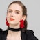 Just Follow Big Flower Drop Earrings for Women Long Fabric Floral Dangle Earrings Bohemian Exaggerated Statement Red