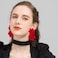 Just Follow Big Flower Drop Earrings for Women Long Fabric Floral Dangle Earrings Bohemian Exaggerated Statement Red