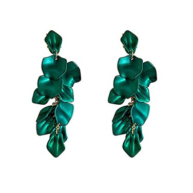 Just Follow Long Acrylic Rose Petal Earrings Dangle Exaggerated Flower Drop Statement Floral Tassel Earring for Women Dark Green