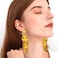 Just Follow Long Acrylic Rose Petal Earrings Dangle Exaggerated Flower Drop Statement Floral Tassel Earring for Women Gold