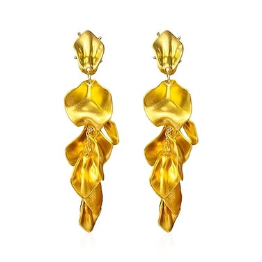 Just Follow Long Acrylic Rose Petal Earrings Dangle Exaggerated Flower Drop Statement Floral Tassel Earring for Women Gold