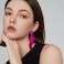 Just Follow Long Acrylic Rose Petal Earrings Dangle Exaggerated Flower Drop Statement Floral Tassel Earring for Women Pearlescent Hot Pink