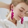 Just Follow Long Acrylic Rose Petal Earrings Dangle Exaggerated Flower Drop Statement Floral Tassel Earring for Women Pearlescent Hot Pink