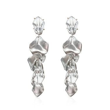 Just Follow Long Acrylic Rose Petal Earrings Dangle Exaggerated Flower Drop Statement Floral Tassel Earring for Women Silver