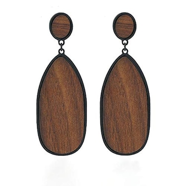 KaFu Statement Earrings Wooden Earrings for Women Big Round Circle Geometric Wood Drop Dangle Hook Earrings 01