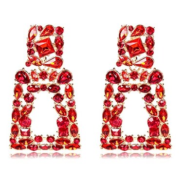 KELMALL Chunky Geometric Rhinestone Dangle Earrings for Women Bold Rectangle Statement Drop Earrings GiftBoxed Fashion Jewelry