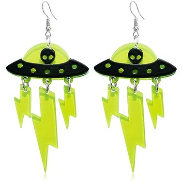 KVANU Acrylic Alien UFO Earrings Cosmos Glitter Space Dangle Earrings for Women Multiple Colors Bright Green