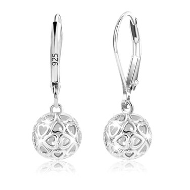 LANCHARMED 925 Sterling Silver Ball Dangle Drop Earrings for Women Trendy French Style Heart Leverback Earrings Hypoallergenic Jewelry