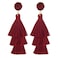 Legitta LEGITTA Burgundy Tassel Earrings with Druzy Stud Maroon Red Thread Layered Tiered Fringe Linear Drop Dangle Fashion Bohemian Jewelry for Women