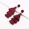 Legitta LEGITTA Burgundy Tassel Earrings with Druzy Stud Maroon Red Thread Layered Tiered Fringe Linear Drop Dangle Fashion Bohemian Jewelry for Women