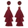 Legitta LEGITTA Burgundy Tassel Earrings with Druzy Stud Maroon Red Thread Layered Tiered Fringe Linear Drop Dangle Fashion Bohemian Jewelry for Women