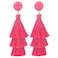 Legitta LEGITTA Hot Pink Tassel Earrings with Druzy Stud Thread Layered Tiered Fringe Linear Drop Dangle Fashion Bohemian Jewelry for Women