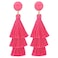Legitta LEGITTA Hot Pink Tassel Earrings with Druzy Stud Thread Layered Tiered Fringe Linear Drop Dangle Fashion Bohemian Jewelry for Women