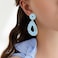 Legitta Raffia Teardrop Dangle Earrings Blue Bohemian Tassel Fringe Rattan Hoop Statement Drop Earrings for Women