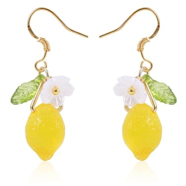 Mikovivi Lemon Dangle Earrings Resin Yellow Lemon Hoop Earrings Dainty Fruit Earring Studs Jewelry Gift for Woman