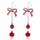 RareLove Lightweight Christmas Red Bow Knot Piercing Dangle Earrings Jingle Tassels Silver Plated Women Holiday Gift