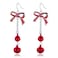 RareLove Lightweight Christmas Red Bow Knot Piercing Dangle Earrings Jingle Tassels Silver Plated Women Holiday Gift