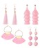 LOYALLOOK 4Pair Fan Shape Drop Earrings Long Thread Tassel Bohemian Fringe Handmade Pink