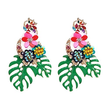 LUREME Lureme Colorful Segmented Leaf Dangle Earrings Zinc Alloy 209 in354 in53 in90 cm Green