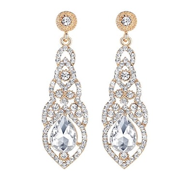 mecresh Rhinestone Chandelier Bridal Wedding Dangle Earrings for Women in Gold Color