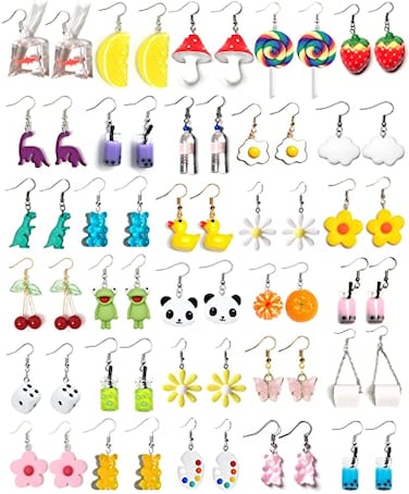 MGGFBLEY 30 Pairs Cute Earrings Funny Weird Aesthetic Kawaii Quirky Indie Crazy Earrings Summer Lot Multiple Sets for Women