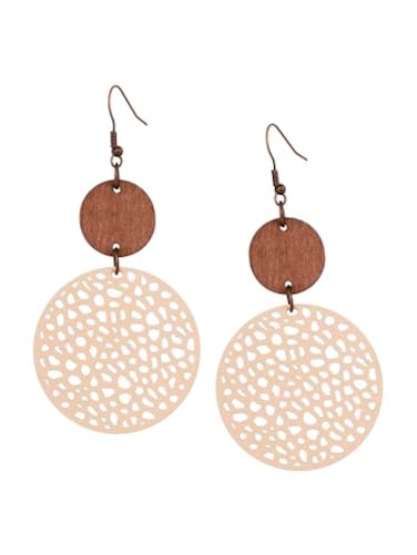 MINACHI Bohemian Natural Wood CutOut Disc Dangle Drop Earrings Boho Chic Hippie Jewelry Gift for Women