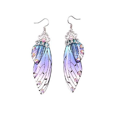Fuqimanman2020 Multicolored Butterfly Wing Hook Earrings Elegant Acrylic Insect Drop Earrings Crystal Dragonfly Wing Earrings for Women JewelryBlue