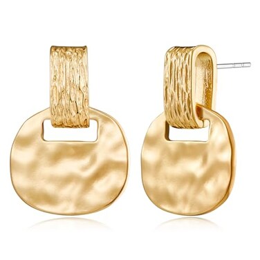 MUYAN Hammered Gold Drop Earrings for Women Modern High Polished Statement Finish Dangling Earrings Jewelry