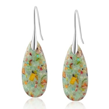 Sriomu Natural Healing Stone Fishhoop Dangle Drop Earrings Statement Gold silver earrings CyanSilver Hook