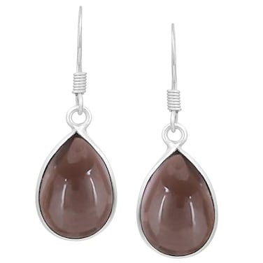 Sterling Silver Natural Smoky Quartz Plated Dangle Earrings for Women Brown Gemstone Teardrop Shape November Birthstone Handmade Drop Earrings Jewelry Gift for Her