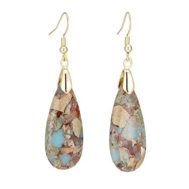 Plumiss Natural Stone Teardrop Dangle Earrings Gold Plated Hook Drop Earrings for Women Boho Statement Jewelry for Daily Wear Vacation Party