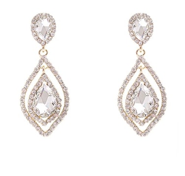 NLCAC Womens Pear Shape Teardrop Crystal Earrings Dangle Long Rhinestone Chandelier Earring Wedding Jewelry for Bride Clear