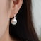 OwMell Elegant 925 Sterling Silver Pearl Drop Earrings Dangle Stud Gold Plated Earrings for Women Large Size 12mm Brushed Silver