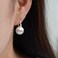 OwMell Elegant 925 Sterling Silver Pearl Drop Earrings Dangle Stud Gold Plated Earrings for Women Large Size 12mm Brushed Silver