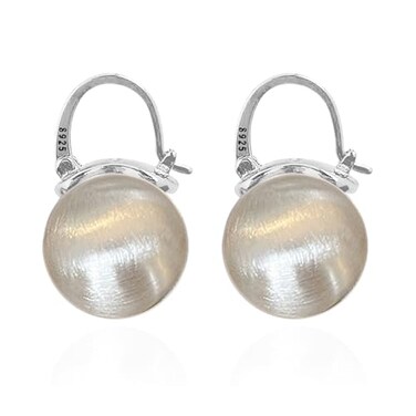 OwMell Elegant 925 Sterling Silver Pearl Drop Earrings Dangle Stud Gold Plated Earrings for Women Large Size 12mm Brushed Silver