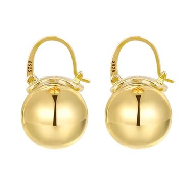 OwMell Elegant 925 Sterling Silver Pearl Drop Earrings Dangle Stud Gold Plated Earrings for Women Large Size 12mm Gold Plated