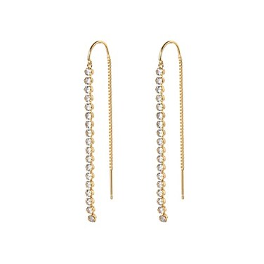 PAVOI 14K Rose Gold Plated 925 Sterling Silver Cubic Zirconia Threader Earrings for Women Minimalist Gold Chain Earrings Double Piercings Dangle Twist Wavy