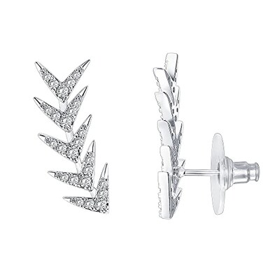 PAVOI Rhodium Plated 925 Sterling Silver Post Climber Arrow Ear Crawler Earrings
