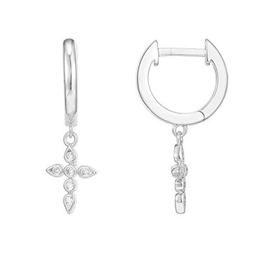 PAVOI White Gold Plated Cross Huggie